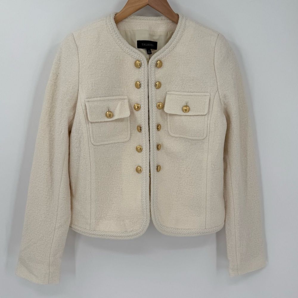 TalbotsโBerkshire Wool Blendโ Crop Blazer Jacket Cream Women 8 NWT Business
